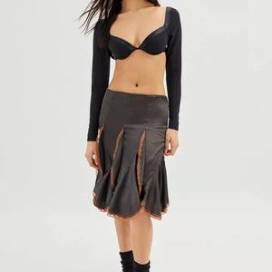 Urban Outfitters Cassie Satin and Lace Ruffle Midi Skirt - Size M